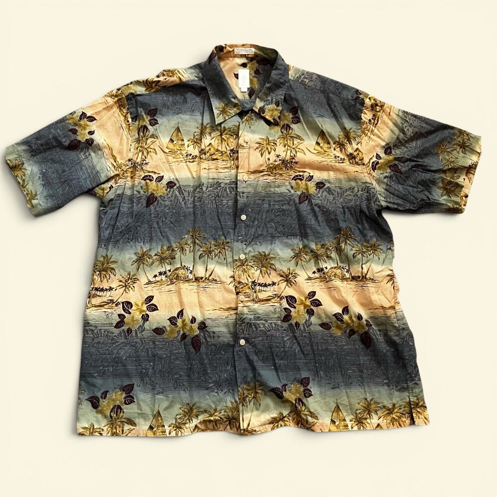 Vintage Burma Bibas Hawaiian Cotton Lawn Camp Shirt Tropical Beach Button Up XL